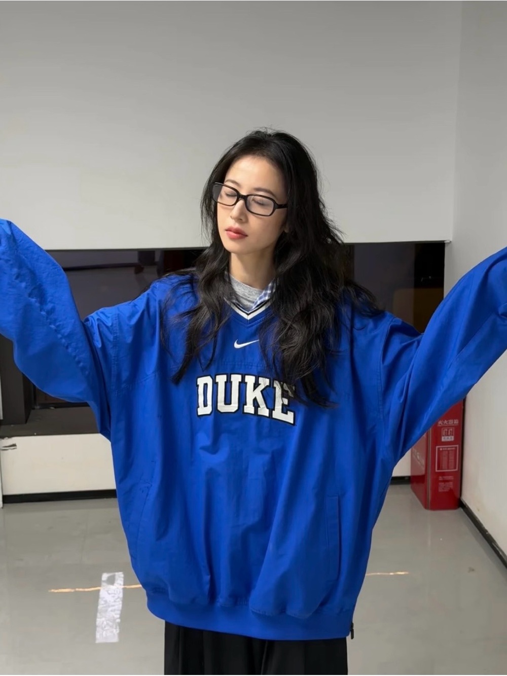 Nike Duke Blue Oversized Pullover Varsity Jacket
